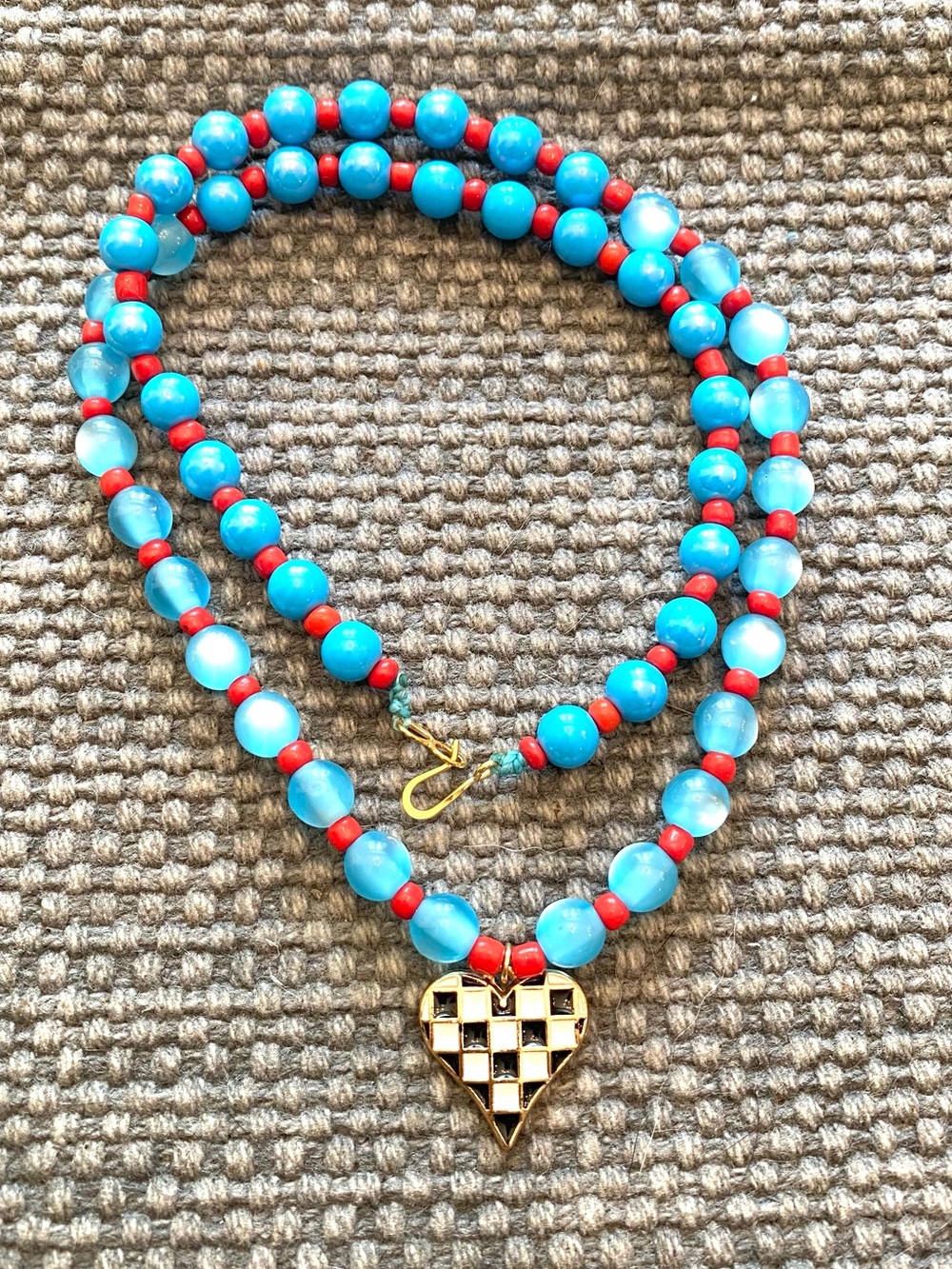 Colorful Bead Charm Necklace with Heart Pendant